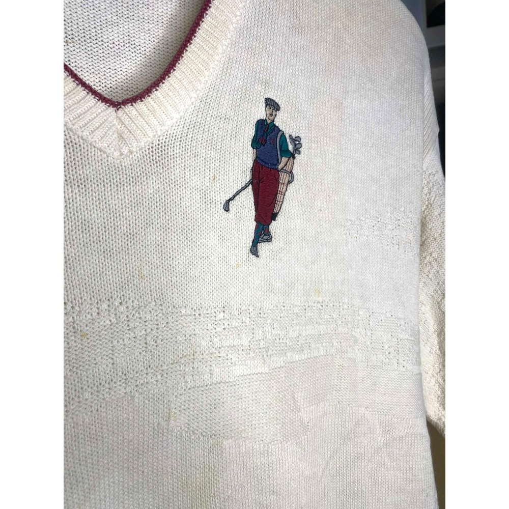 VTG Isle of Cotton Sweater Mens XL Textured Knit V Neck Pullover USA golf thrash - Picture 6 of 10